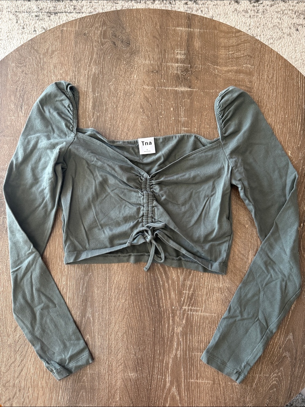 TNA Ruched Front Long Sleeve Crop Top, Size Small